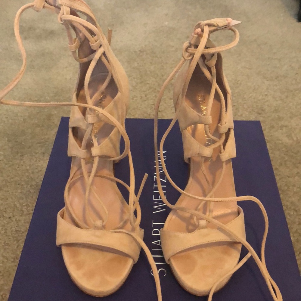 Stuart weitzman legwrap sandals in bisque suede